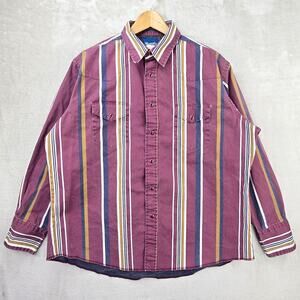 Vintage Wrangler Brushpopper Shirt Men XL Stripe Pearl Snap Cowboy Western